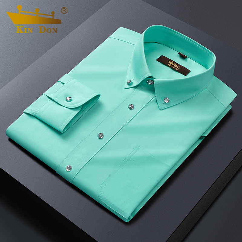 金盾春秋纯色水晶扣长袖衬衫男商务休闲结婚礼服时尚白衬衣男上装 - 图0