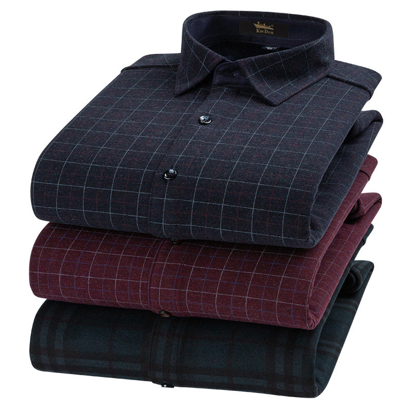 金盾加绒男士长袖中年寸衫条纹衬衫 瑞凡服饰衬衫