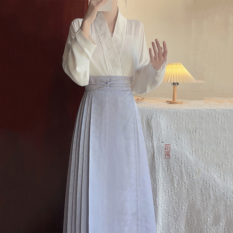 柏粟原创汉服女宋制交领飞机袖暗纹提花新中式改良国风上衣春夏款_虎窝淘