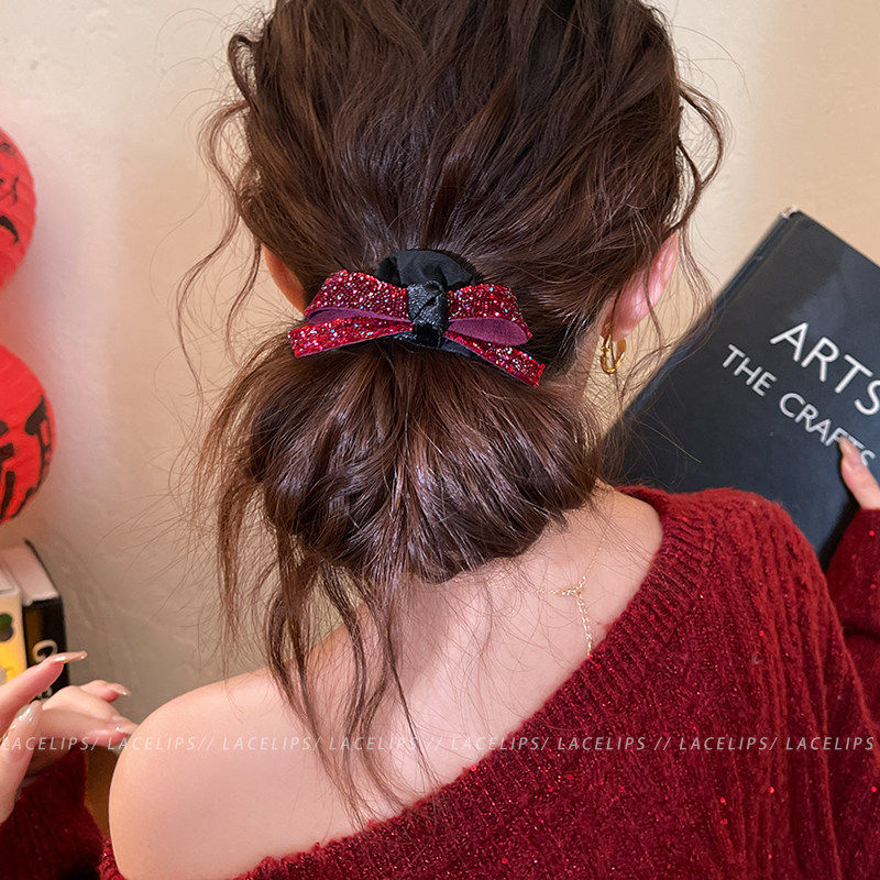 韩系碎钻蝴蝶结发圈女新年氛围感扎头发绳高级感皮筋头绳时尚发饰,淘宝优惠券,粉丝福利购,淘宝优惠卷