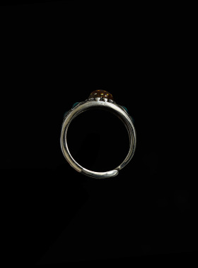 复古古着银色向日葵宝石戒指