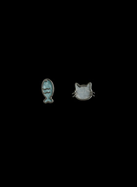 古着vintage猫咪和鱼耳钉