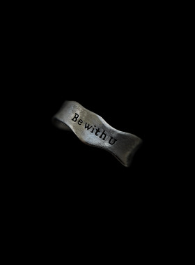 古着vintage复古Ancient silver frosted letter ring戒指