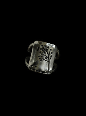 古着Vintage复古树叶银戒指