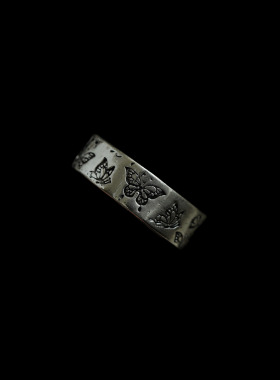 古着vintage复古银蝴蝶雕刻戒指
