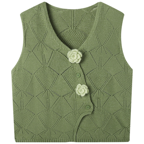 慕兔复古绿色针织马甲背心女2025秋季新款小个子宽松无袖坎肩上衣 - 图3