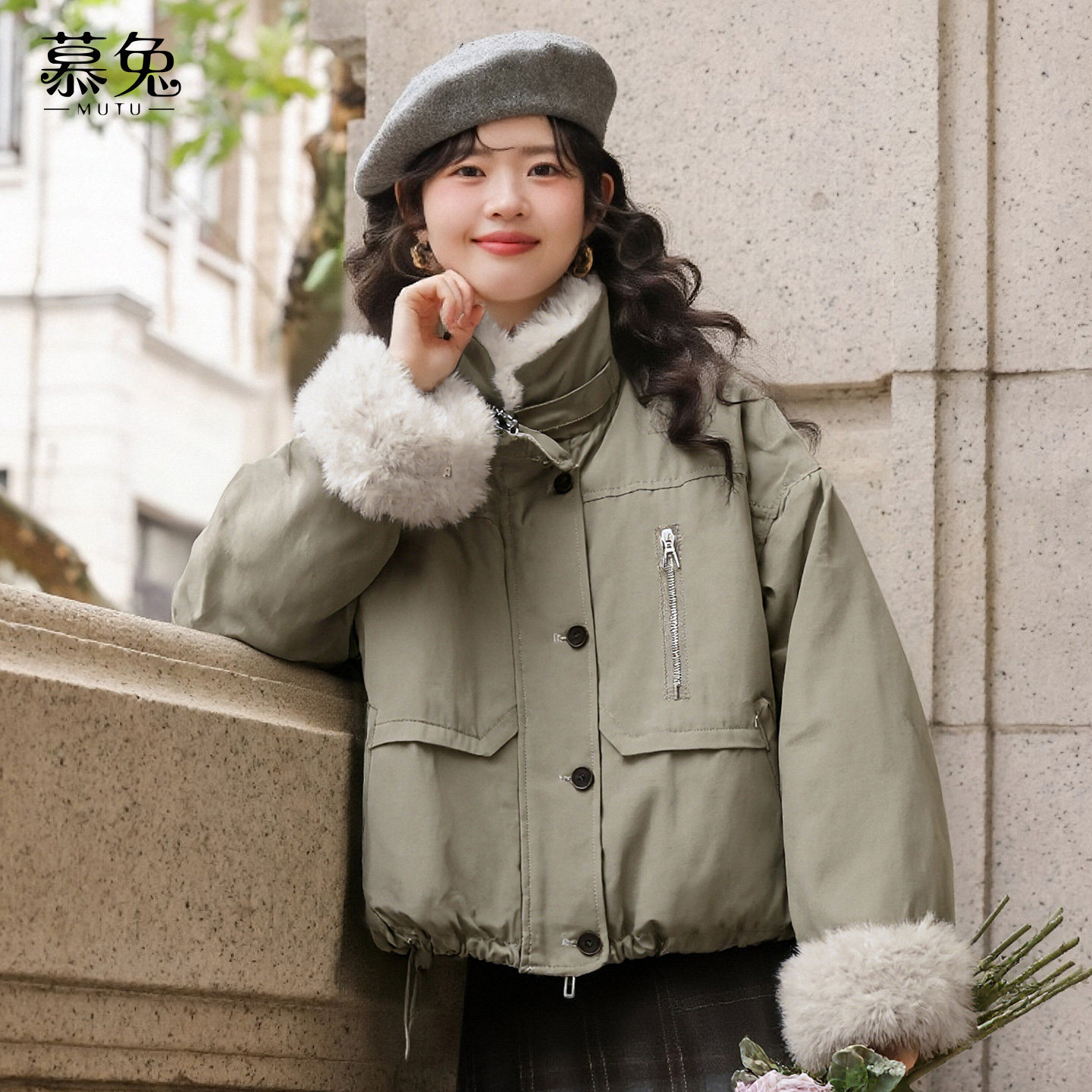 慕兔复古绿色加绒派克服外套女2025冬新款高级感加厚保暖夹克上衣,淘宝优惠券,粉丝福利购,淘宝优惠卷