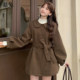 慕兔小香风娃娃领毛呢外套女2025冬季新款小个子收腰系带呢子大衣