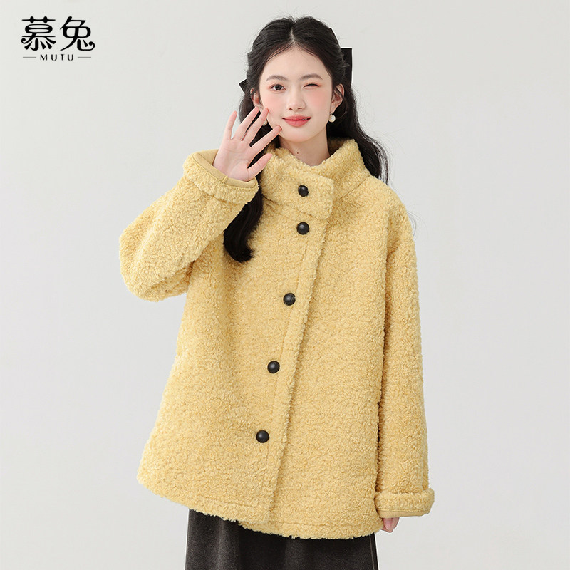 慕兔复古立领仿羊羔毛外套女2025冬季新款小个子皮毛一体宽松上衣,淘宝优惠券,粉丝福利购,淘宝优惠卷