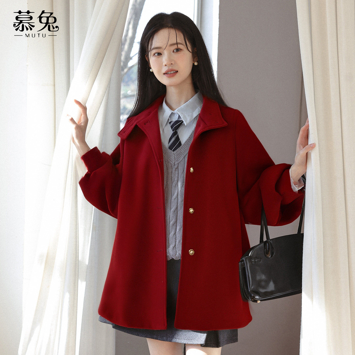 慕兔韩系夹棉毛呢风衣外套女2025冬新款小个子高级感收腰呢子大衣,淘宝优惠券,粉丝福利购,淘宝优惠卷
