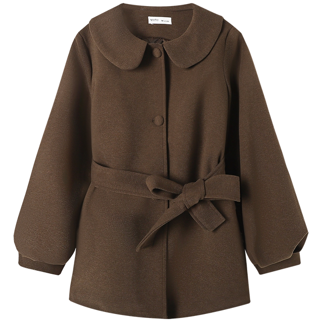 慕兔小香风娃娃领毛呢外套女2025冬季新款小个子收腰系带呢子大衣