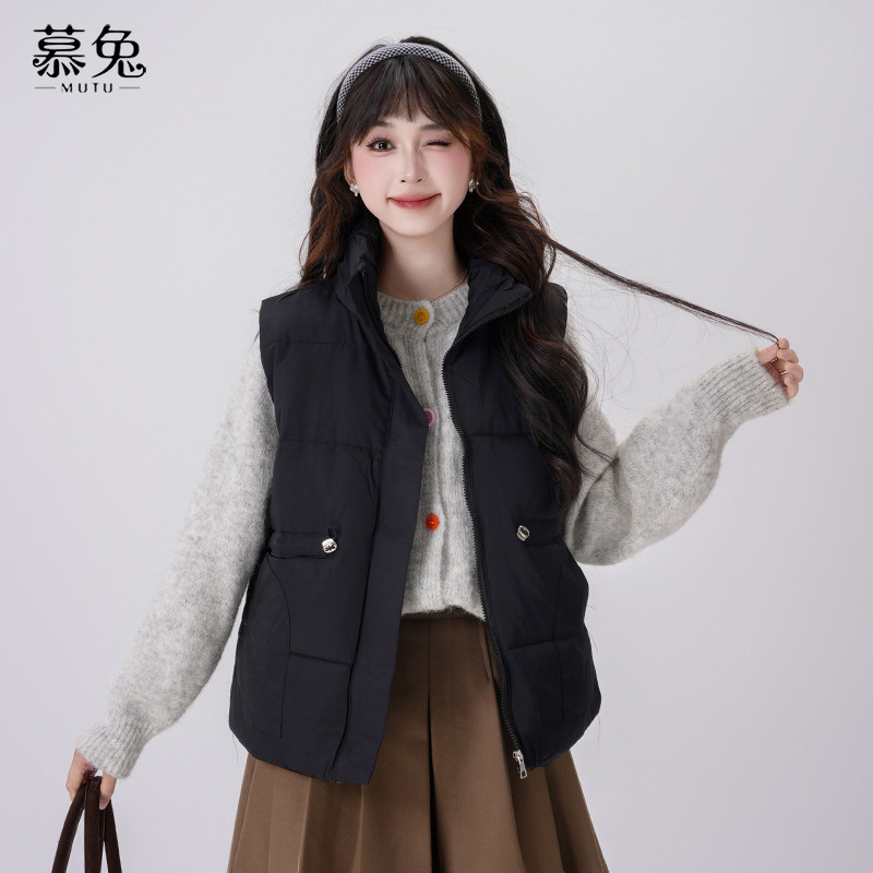 慕兔黑色立领棉服马甲女2025新款冬季外搭加厚坎肩背心面包服外套,淘宝优惠券,粉丝福利购,淘宝优惠卷