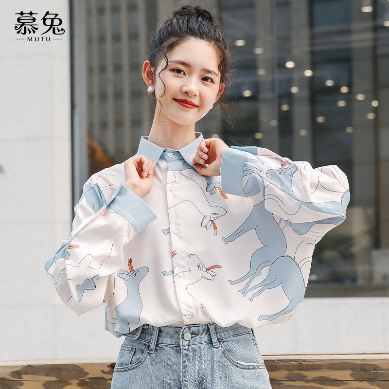 慕兔复古港味2020新款春夏韩版衬衫 慕兔衬衫