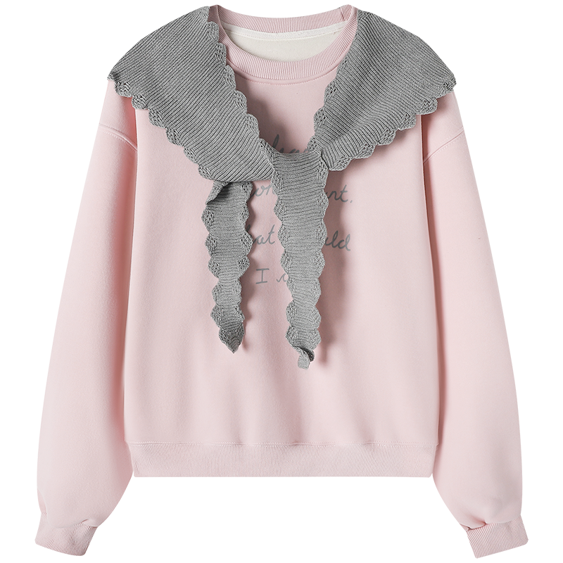 慕兔甜美粉色字母印花卫衣女2025冬季新款加绒加厚慵懒风休闲上衣,淘宝优惠券,粉丝福利购,淘宝优惠卷