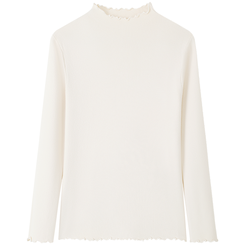 慕兔木耳边半高领针织上衣女2026春季新款黑色修身显瘦内搭打底衫,淘宝优惠券,粉丝福利购,淘宝优惠卷