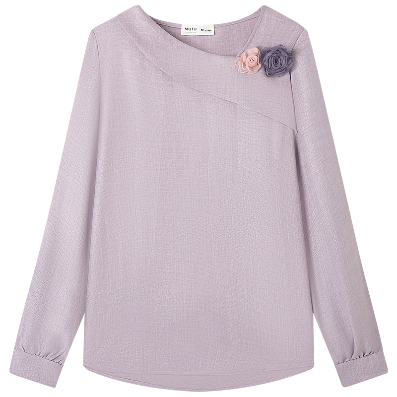 慕兔法式气质立体花朵长袖衬衫女2025新款秋季设计感小众斜领上衣,淘宝优惠券,粉丝福利购,淘宝优惠卷