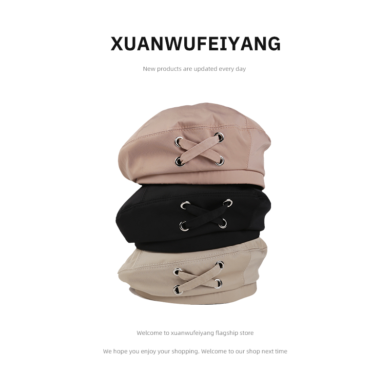xuanwufeiyang旗舰店帽子女秋冬韩版时尚潮流黑色贝雷帽女英伦复古网红可爱百搭八角帽3