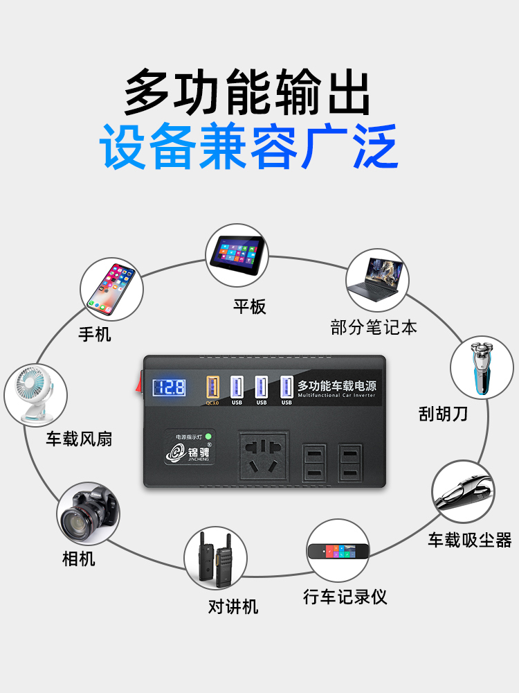 车载逆变器12V24V通用转220V汽车电源插座货车智能充电逆变转换器 - 图1