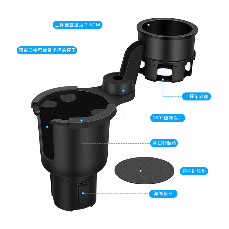汽车主驾驶水杯架改装一分二多功能扩展支架饮料咖啡奶茶外置杯架-图0
