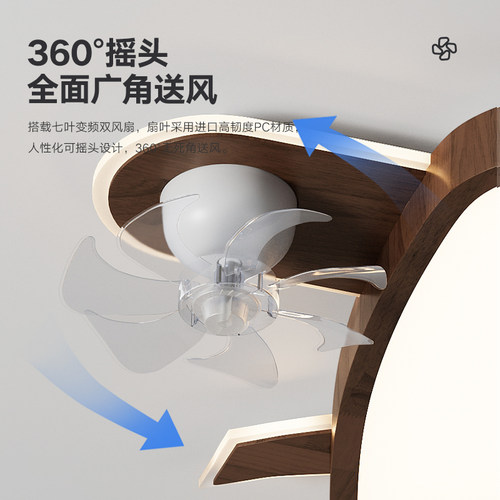 中古风儿童房卡通风扇灯吸顶灯卧室静音护眼北欧风书房简约电风扇 - 图3