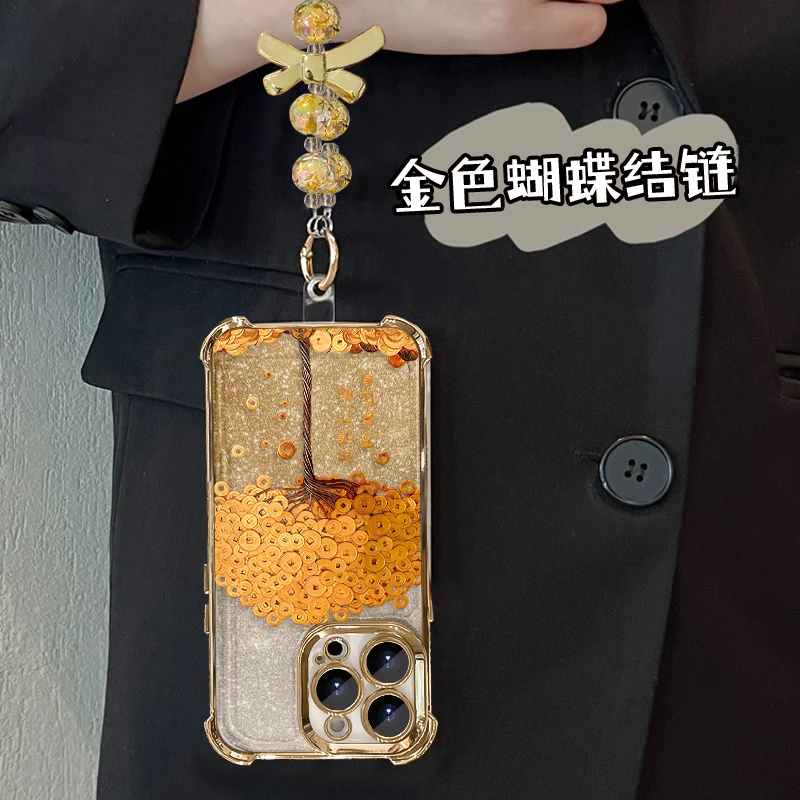 金钱树电镀四角防摔适用苹果17promax手机壳iPhone16/15新款华为mate60创意pura80高级Reno14手链vivos30女软,淘宝优惠券,粉丝福利购,淘宝优惠卷