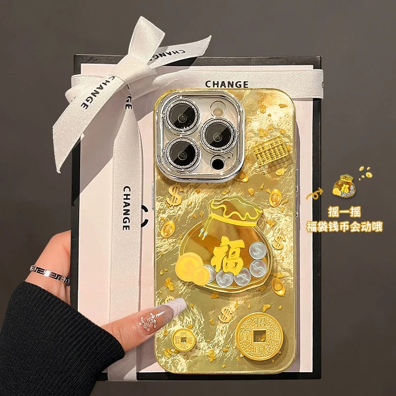 精孔冰川纹金币福袋公仔适用苹果16手机壳iphone15/13新11promax华为mate60pro女Pura70荣耀200小米14/Reno12