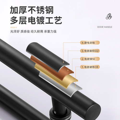 不锈钢大拉手防滑不伤手特厚现代简约圆管黑色特厚无框门钛金把手 - 图2