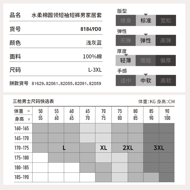 三枪新疆棉睡衣夏季纯棉休闲大码圆领宽松短袖男士家居服套装夏装-图3