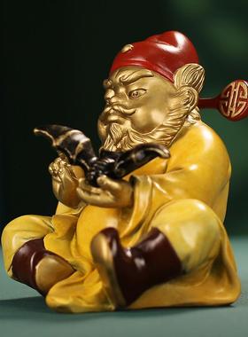 全铜彩铜天师钟馗铜像客厅办公室桌面装饰品玄关家居工艺品小摆件