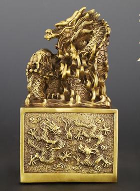 纯黄铜龙印九龙金玺官印摆件印章