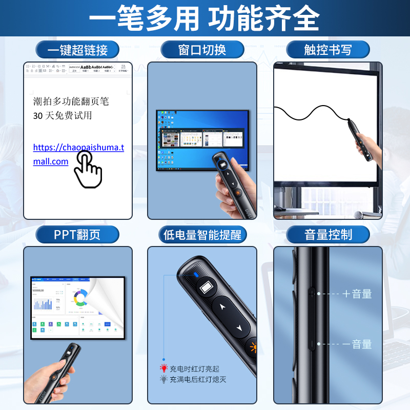 多功能激光翻页笔充电款ppt遥控器笔教师用演讲投影仪笔多媒体遥控笔幻灯片翻页器讲课红外线笔教学电子希沃-图1