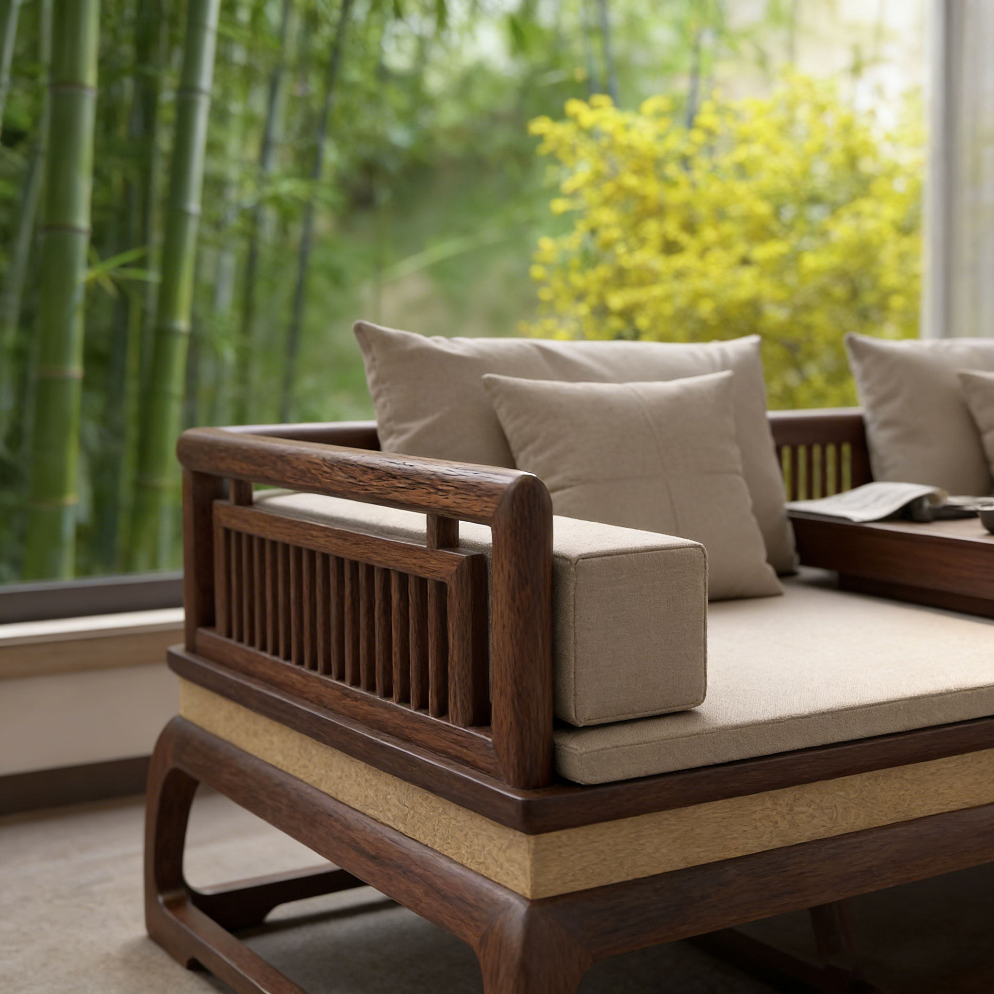 新中式实木罗汉床高端黑胡桃木禅意家用客厅罗汉榻小户型家用沙发,淘宝优惠券,粉丝福利购,淘宝优惠卷