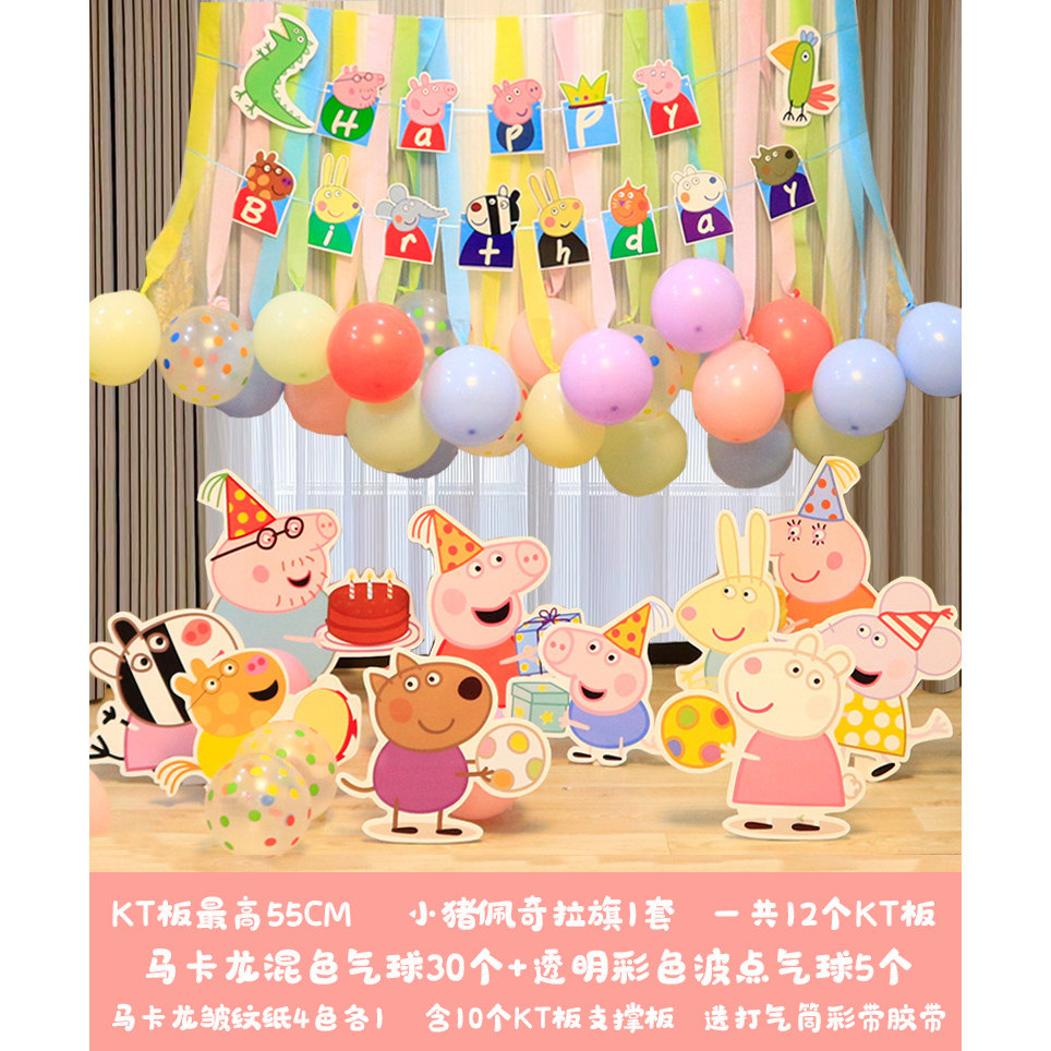 2两周岁宝宝生日布置小猪佩奇场景装饰男女孩拍照kt板气球背景墙3,淘宝优惠券,粉丝福利购,淘宝优惠卷