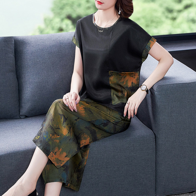 夏季妈妈装两件套中老年女装阔腿裤 千百淑中老年女装