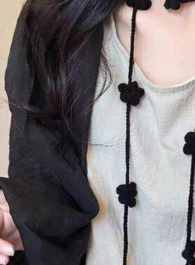 黑色玫瑰小众配饰纯手工编织项链辣妹装饰搭配围脖围巾腰绳花朵女