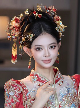 红色秀禾新娘头饰汉服新中式