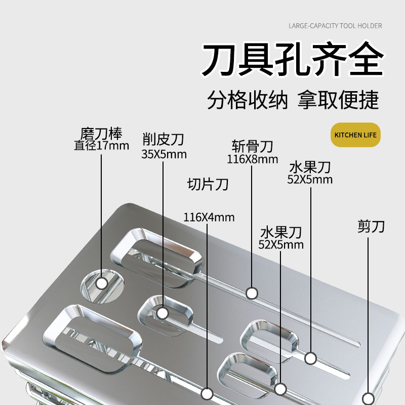 304不锈钢刀架置物架筷子刀具收纳架厨房壁挂式菜刀架筷子笼一体 - 图2