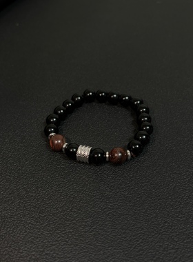 小心袖口 cleanfit复古檀木黑曜石手链手串小众设计简约日常串珠