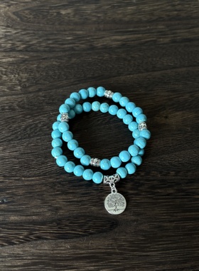 小心袖口【拍一发二】Vintage中古松石常青树手链复古男女配饰