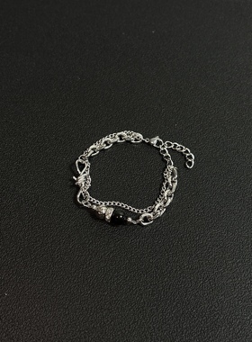 小心袖口 Vintage中古双层链条拼接手链朋克小众轻奢原创设计手饰