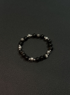 小心袖口 Vintage中古黑曜石手链小众原创设计高级感手串百搭串珠