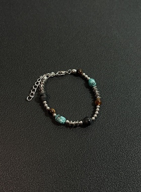 小心袖口 Vintage中古碎花石手链小众设计轻奢碎花石手串男女高级