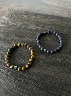 小心袖口 Vintage中古虎眼石火山石手链复古简约小众男女配饰饰品