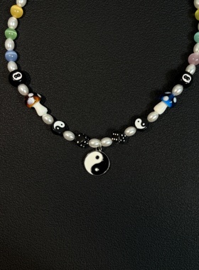 小心袖口 cleanfit美式复古项链小众亚克力骰子彩色拼接百搭配饰