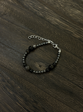 小心袖口「黑曜石」中古Vintage天然串珠手链男女小众简约配饰