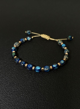 小心袖口 Vintage中古天然蓝皇帝石波西米亚编织手链复古百搭手串