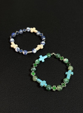 小心袖口 cleanfit十字架手链个性色彩拼接设计感百搭嘻哈配饰