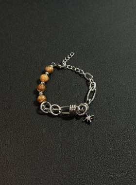 小心袖口 Vintage中古星芒石珠拼接手链简约可调节小众男女配饰