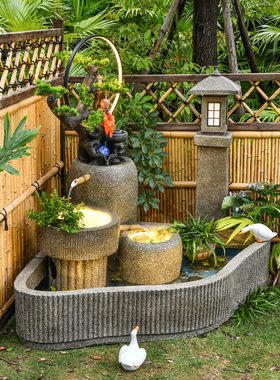 庭院喷泉阳台养鱼池造景假山流水