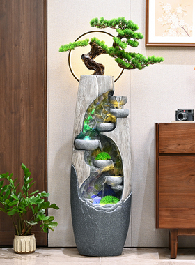 新中式风水轮循环流水摆件